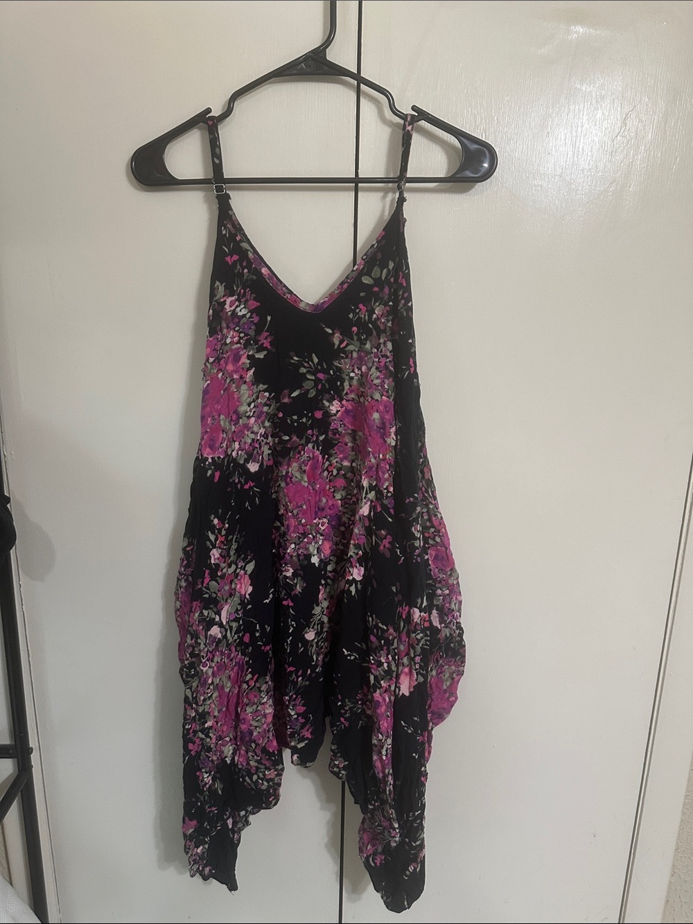 Anna & Ava Black and Magenta Floral V-Neck Spaghetti Strap Coverup